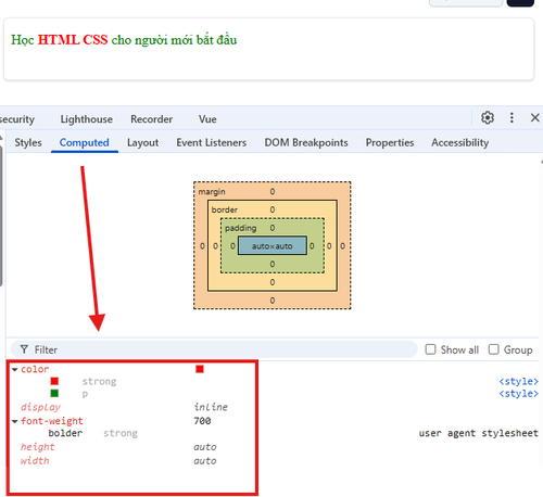 Computed devtools css